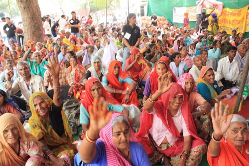 Members of civil society demand pension rights in Delhi, India.