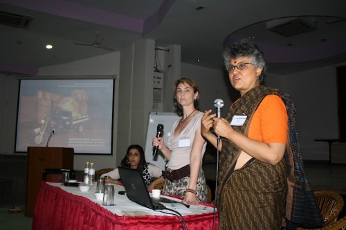 Poornima Chikarmane, with AIW, speaks at the ULB event. 