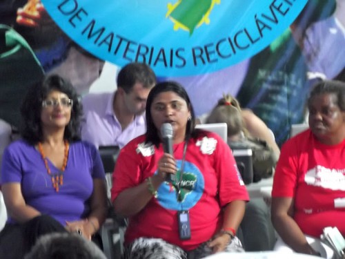 Maria Mônica speaks at gender panel.