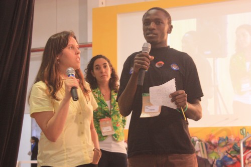 Peter Wilson of Kenya speaks at the Global Alliance panel at Expocatadores