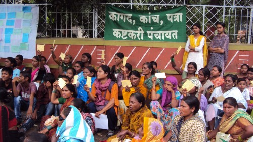 Waste pickers and allies rally for the inclusion of waste pickers' children in the "unclean" professions scholarship.