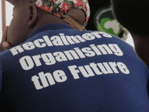 A member of ARO from Village Main Station, listens carefully during the dialogue that Reclaimers held with members of the public at Jozi Book Fair on the 2nd September 2018