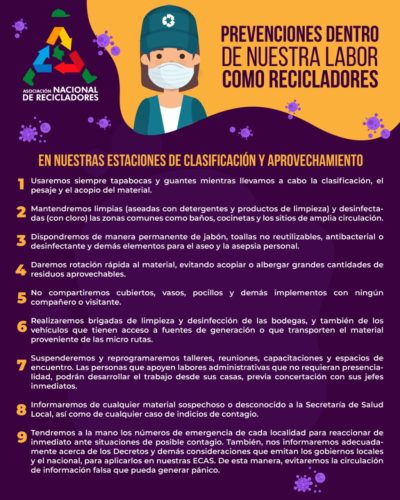 Prevención coronavirus COVID-19 en estaciones de clasificación y aprovechamiento. ANR Colombia.