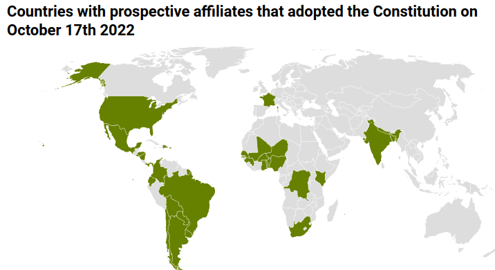 Countries with prospective affiliates that adopted the Constitution on October 2022.