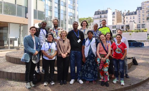 Meeting of IAWP delegates (ARO, ANARCH, Amelior, KeNaWaPa, GroundScore, Hasirudala, ANR) and allies from WIEGO and Tearfund with Executive Director of UNEP in INCa-2 (Paris, France) 2023.
