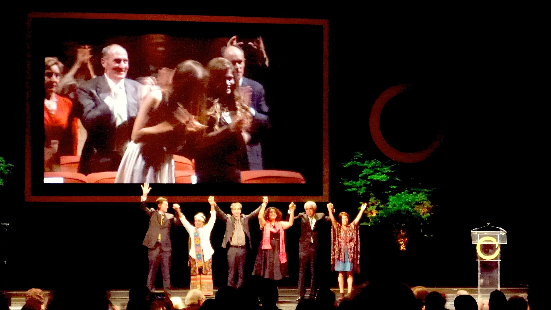 Nohra Padilla with other winners of the Goldman Environmental Prize, Jonathan Deal, Azzam Alwash, Rossano Ercolini, Aleta Baun, Kimberly Wasserman.