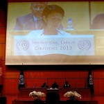 Nohra Padilla delivering the waste pickers' delegation speech at the ILC plenary.