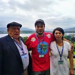 Waste picker delegates Alex Cardoso and Nohra Padilla with Luis Miguel Morales, of the Colombian trade union confederation. Photo: Lucia Fernandez.