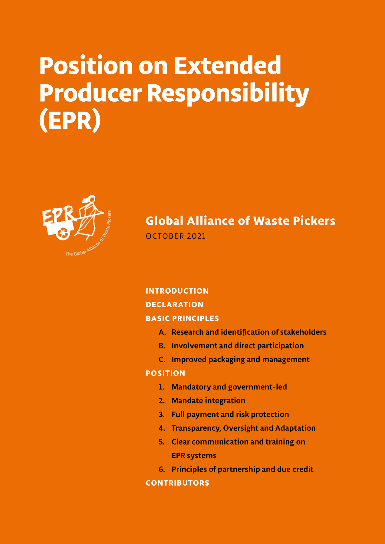 Position on Extended Producer Responsibility (EPR).